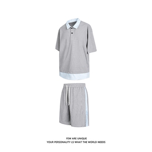 夏季新款抖音品质假两件短袖POLO衫潮牌休闲套装男-A2119TP50控78图片