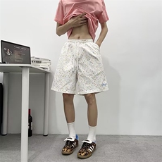 星星满印阔腿运动裤男夏季宽松褶皱伞兵裤甜美慵懒垂感直筒休闲裤，女装休闲裤，星座601-1