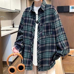 控价59港风格子衬衫宽松外套男女衬衣百搭格子外套CS2404 P35图片