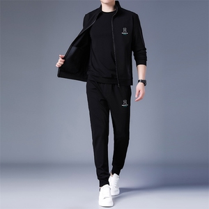 男士休闲运动套装2023春季新款休闲服中年爸爸春季夹克三件套男装图片