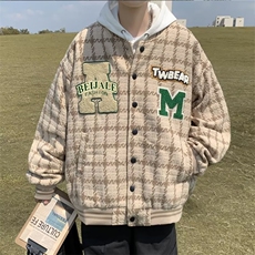 美式刺绣字母拼接棒球服秋季2022新款棋盘格设计刺绣J7714P75，男装夹克，星座1116-2