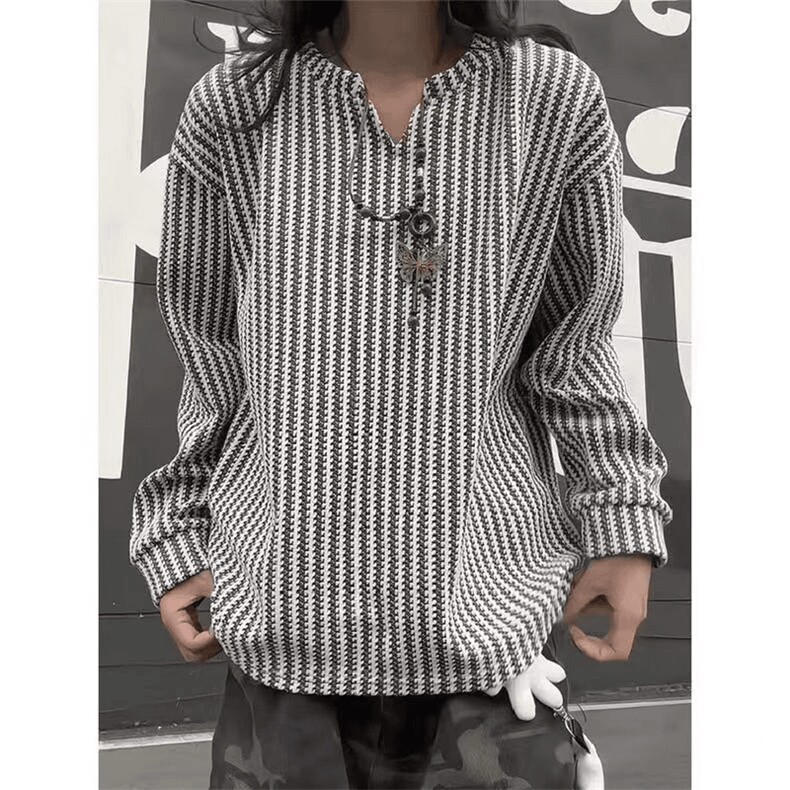 美式高街千鸟格子长袖T恤男女亨利V领英伦雅痞休闲宽松长袖打底衫，男装T恤，电商A443