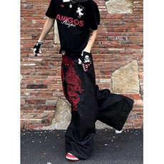 风龙年刺绣男士盘龙宽松中裤休闲裤N7810-P55，男装休闲裤，星座308B-2
