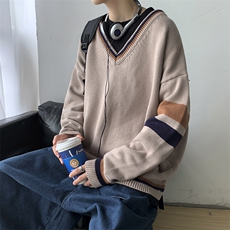 秋装港风针织衫V领长袖毛衣宽松外套情侣毛线衫学院风W08/P65，男装针织衫/毛衣，电商A221A