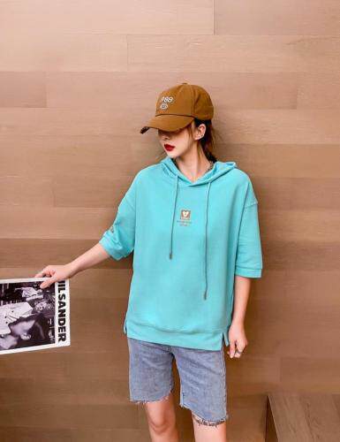 夏季新款-带帽短袖卫衣，女装卫衣/绒衫，E·贝空间