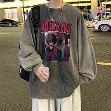 直播品质重磅纯棉美式蜡染水洗做旧潮牌宽松长袖t恤CT381特P38，男装T恤，电商A486