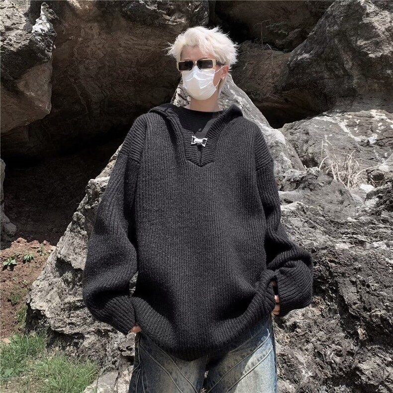 美式渐变纱刺绣字母条纹毛衣男圆领宽松慵懒风秋冬针织衫男,男装针织衫/毛衣,星座716-3