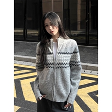 费尔岛提花半高领拉链开衫毛衣男秋冬季慵懒感休闲百搭针织衫情侣，男装针织衫/毛衣，星座506A