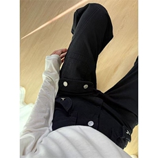 工装牛仔裤女夏季新款黑色多口袋高腰修身显瘦拖地长裤N1756，男装牛仔裤，星座1116A（原606A-3）