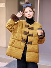 新中式提花盘扣设计羽绒服女2025冬季新款高端白鸭绒保暖外套，女装羽绒服，艾仟回(原伊仟回)