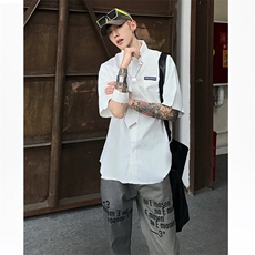 CS11-特P40美式潮牌情侣装（送领带）学院风jk制服短袖衬衫男，男装衬衫，电商B327
