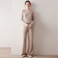2025年秋季新款百搭女士翻领抽条裤子套装，女装套装/套裙，尚达羊绒
