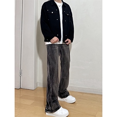 B221美式ins高街暗黑重工艺宽松微喇牛仔裤LK23128-P60控78，男装牛仔裤，电商B221