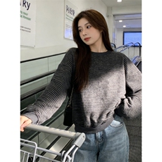 宽松慵懒松弛感条纹无帽圆领卫衣女冬季2026新款小个子超好看上衣，男装卫衣，星座506A