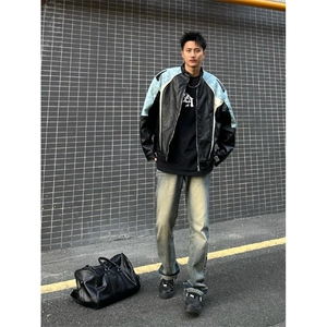 【有货】3607CC-特P85 拼色机车皮衣棉服男加厚立领棒球夹克外套图片