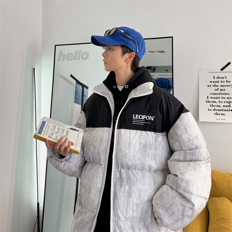 量大有差港风棉衣棉服迷彩印花拼接面包服立领棉袄外套1613C-P70，男装棉衣，星座207