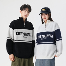 311B-1-3949-P53控98港风半拉链字母提花春色大码针织毛衣，男装针织衫/毛衣，星座311B-1