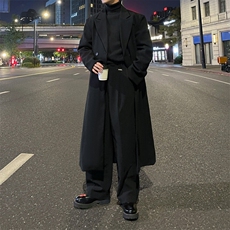 秋冬外景高级感毛呢大衣男潮宽松风衣中长款情侣外套MN99805/P125，男装风衣，电商B316