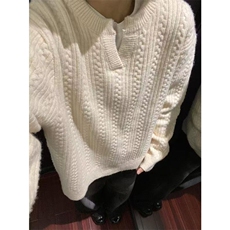 5013-P66美式复古麻花设计感毛衣男女情侣慵懒高级感亨利领，男装T恤，电商B323A