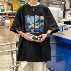 港风23新款夏季时尚百搭宽松印花圆领复古短袖T恤T6095P25控38，男装T恤，电商A268A