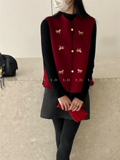 26年早春！【依嘟】马到成功圆领金印花坎肩上衣早春，女装马甲，依嘟服饰