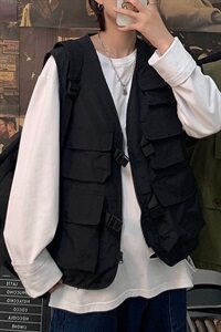 秋夏季港风马夹马甲男潮牌工装机能多口袋背心外套坎肩 M2003图片