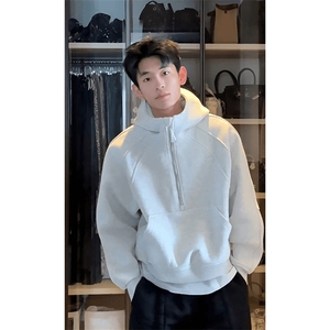 抖音得物高品质二开 26春装重磅宽松结构拉链设计高领连帽卫衣W76图片