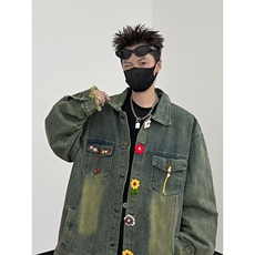 牛仔外套男秋季新款美式夹克宽松胖子加肥大码男装W6779-P75，男装工装外套，星座412-3