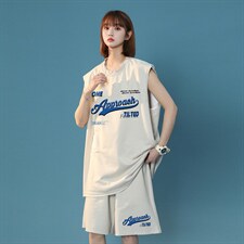 中性夏季潮无袖运动风落肩圆领T恤情侣套装TZ211P50控68，男装休闲套装，A247A