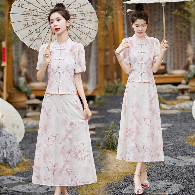 新中式国风套装女2024夏季新款高级感淡雅禅意今年流行漂亮两件套，女装套装/套裙，妙形