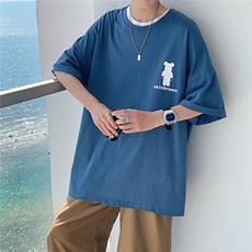 1港风小熊印花休闲情侣日系潮大码M-5XL短袖T恤男DT7736P25控38，男装T恤，星座226-2