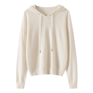 2025春秋新款羊绒衫女100纯羊绒长袖连帽上衣套头宽松百搭厚毛衣图片