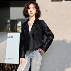短款小皮衣外套女2025新款春秋气质休闲百搭翻领PU皮机车夹克上衣，女装皮衣，魅丽静蓝