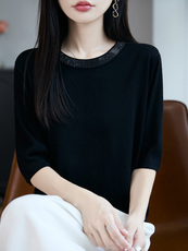 2025年秋季新款女士百搭五分袖针织衫，女装针织衫/毛衣，暖圣羊羊绒