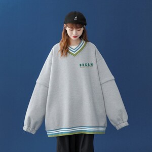 中性风22秋季港风潮牌字母印花套头V领卫衣 B257 P55 控68图片