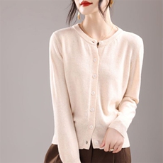 2025年秋季新款圆领高腰针织开衫时尚修身，女装针织衫/毛衣，奢优羊绒