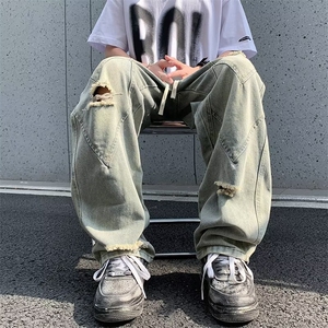 破洞牛仔裤男美式高街复古水洗做旧牛仔长裤痞帅直筒裤子N902-P50图片