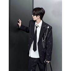 【007】星空烫金西装男夜店发型师秋垫肩西服外套A079-XZ117-P73，男装西服套装，电商A079