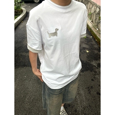 【有货】美式复古腊肠狗刺绣短袖t恤男情侣款TX6167-特P35，男装T恤，星座1007（原301D）