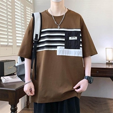 25171-特P40夏季圆领T恤男短袖打底衫青少年潮牌印花条纹短袖T恤，男装T恤，电商D310B