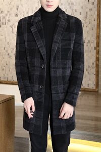 新款秋冬男士修身呢子大衣中长款时尚休闲西装领毛呢外套N07P180图片
