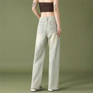 k1019-p50-控78 M-5XL 现货oversize cleanfit风黄泥牛仔裤破洞图片
