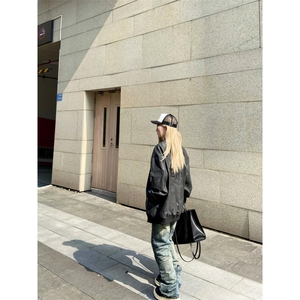 网络图现货皮夹克男女款拉链休闲宽松棒球服外套RJK8555-P85图片