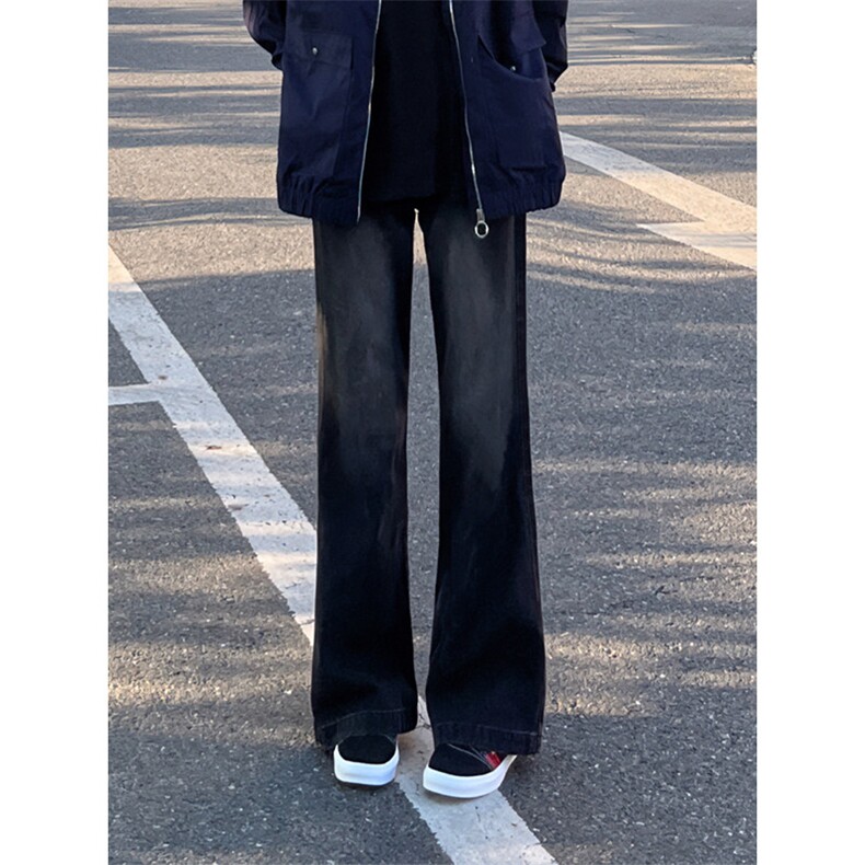 1506-1/K719-11/P46半松紧黑色微喇叭加绒裤潮牌男女同款,男装卫衣,星座1506-1