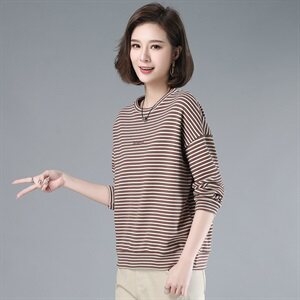 2021年春季自主图通勤套头长袖条纹卫衣女字母印花图片