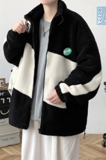 冬款加绒加厚棉衣外套拼色徽章潮羊羔绒棉服男士8146-P115控价158，男装棉衣，电商A441-1