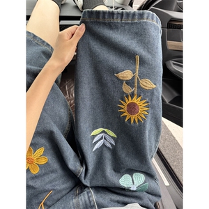 B221 美式ins高街宽松花朵刺绣七分牛仔裤短裤 LK25536-特P45控78图片