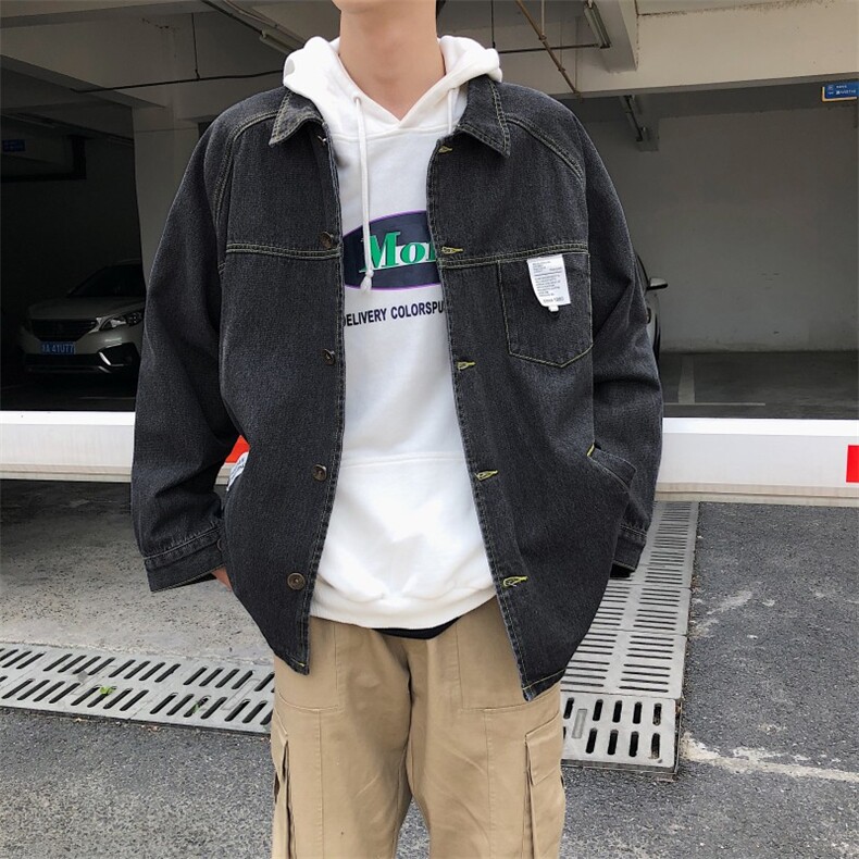 春季港风牛仔外套男chic韩版简约百搭坠感夹克J/,男装夹克,电商D202