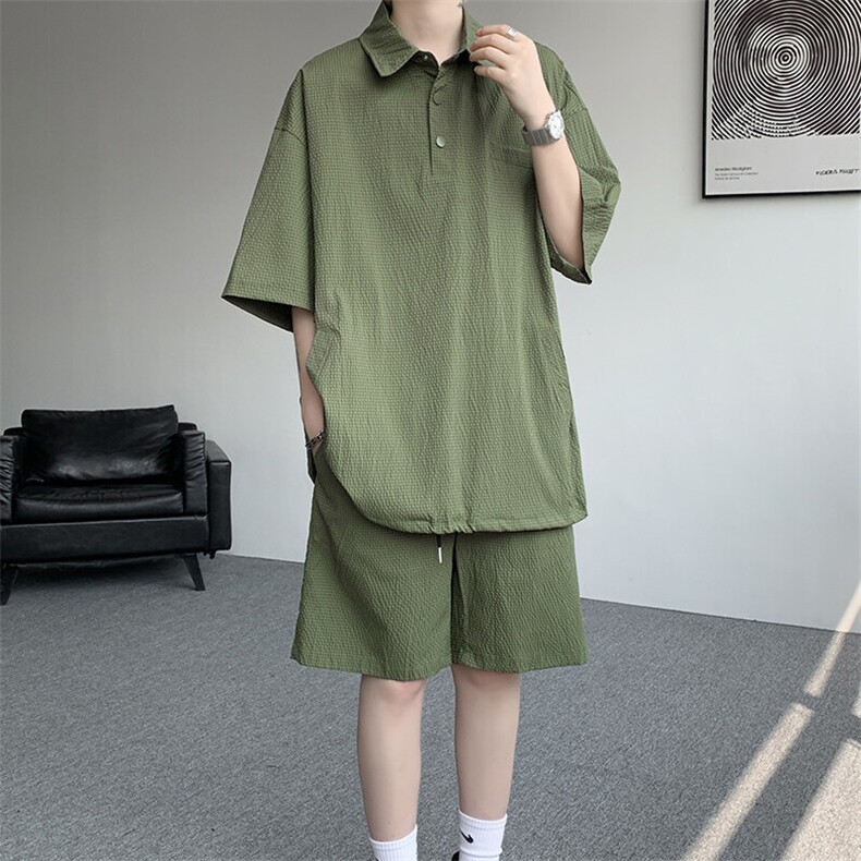8XL-M日系工装短袖衬衫男夏季POLO衫t恤休闲运动套装TZ38004特P55，男装Polo衫，电商B312