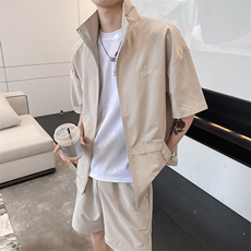 社会风纯色刺绣宽松两件套装时尚B297-7727-P105控148，男装休闲套装，电商B297